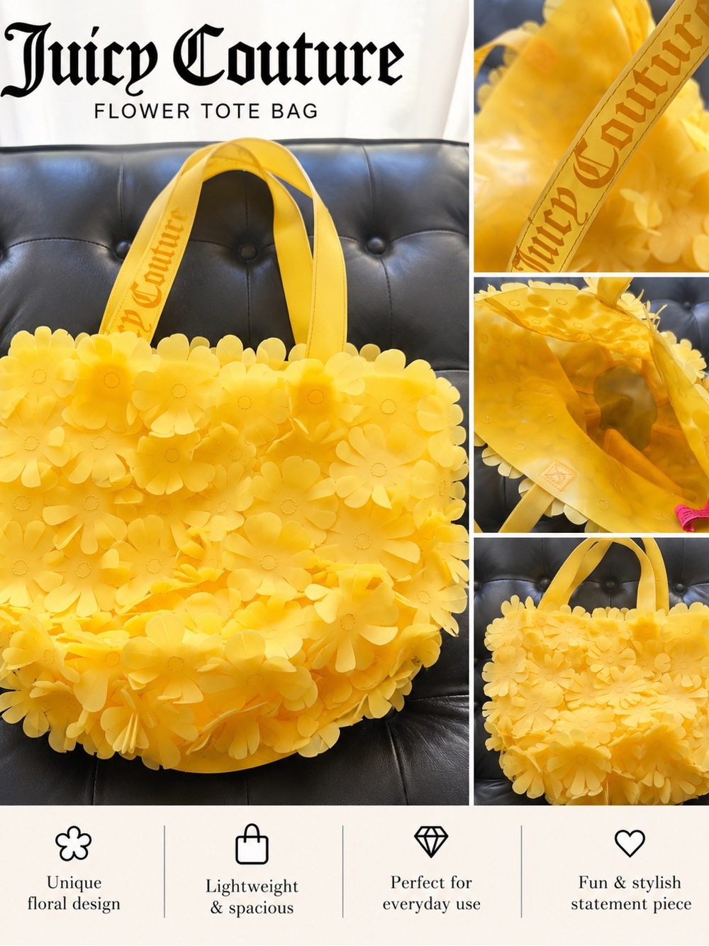 Juicy Couture Bright Yellow Floral 3D Tote